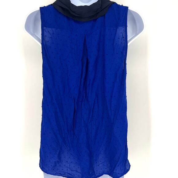 Anthropologie Postmark Sleeveless Collared Swiss Dot Royal Blue & Black SilkTop - Picture 3 of 8